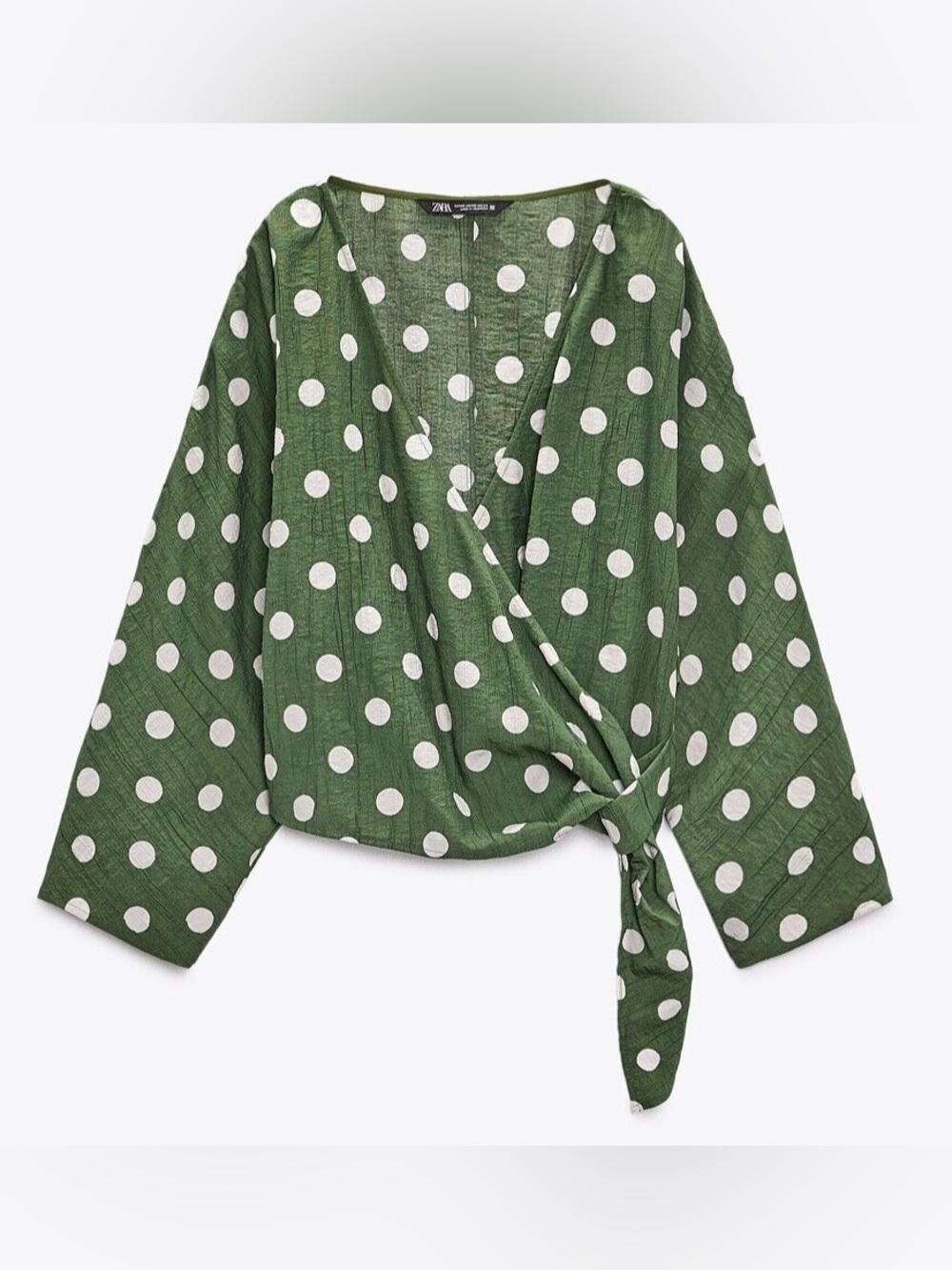 Zara Green/White Polka Dot Wrap Blouse